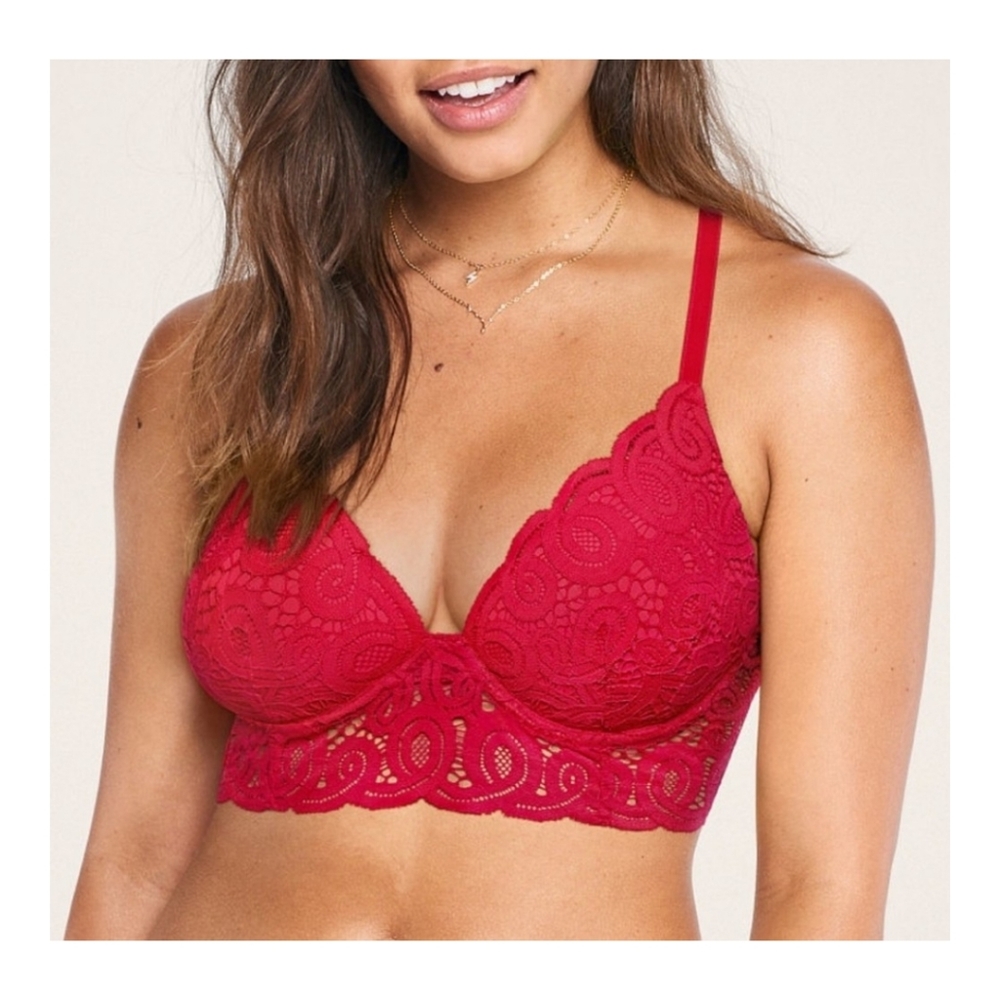 NWOT VS PINK Lace Wireless Push-up Bralette Large Red